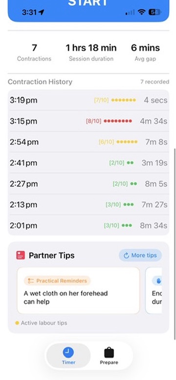 Contraction history with intensity dots