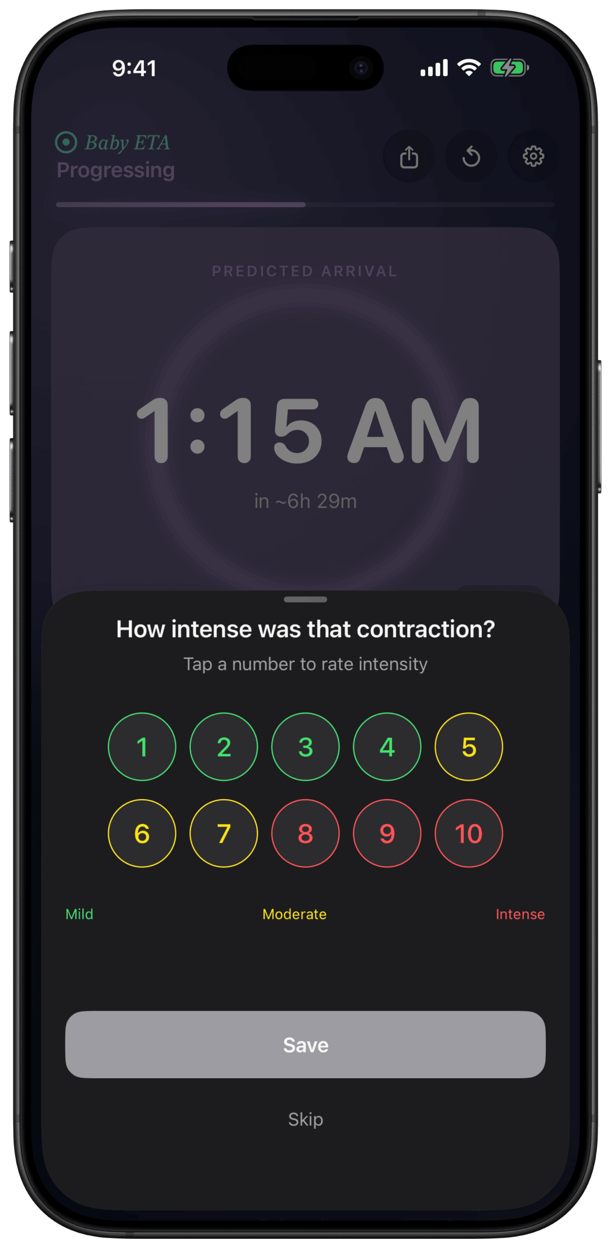 Contraction intensity rating screen