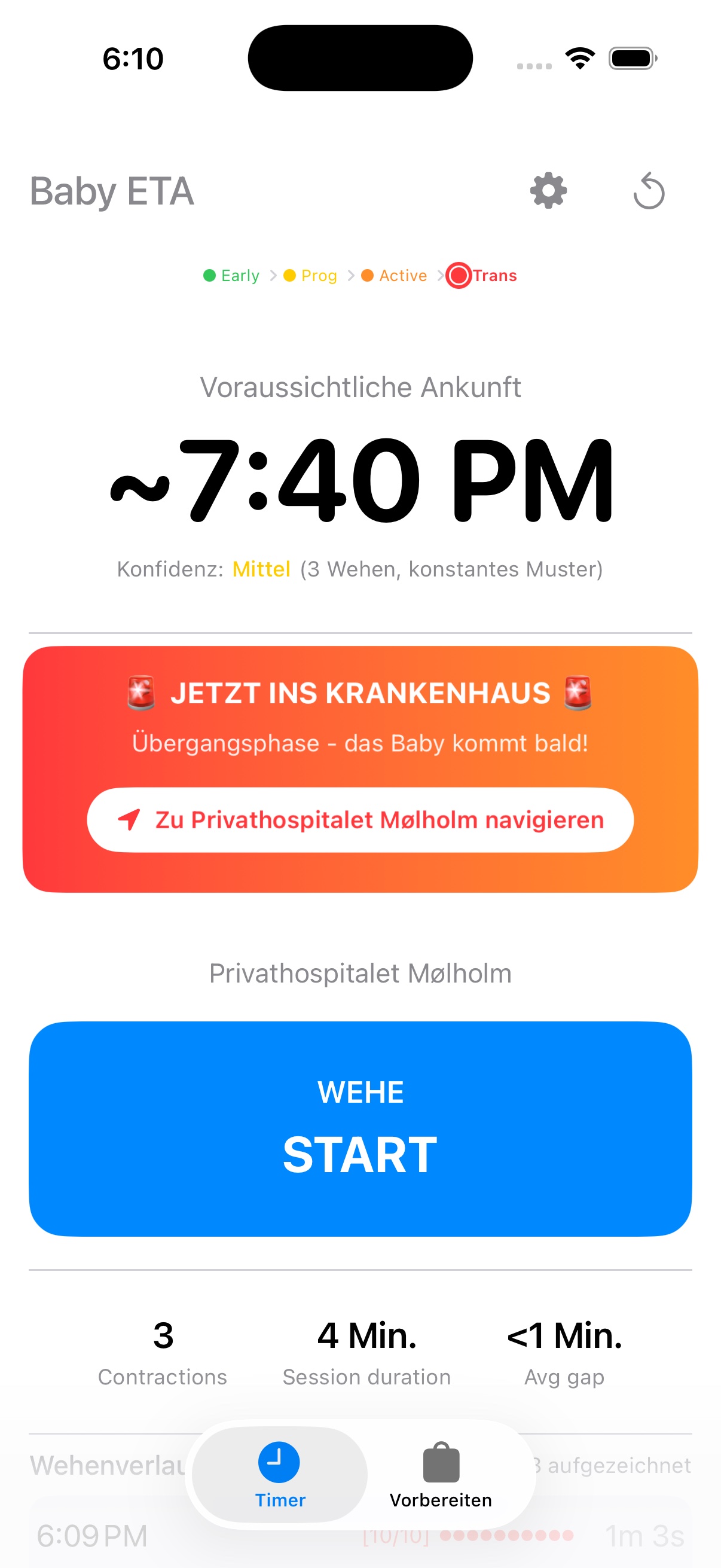 Baby ETA zeigt JETZT INS KRANKENHAUS Alarm mit vorhergesagter Ankunftszeit