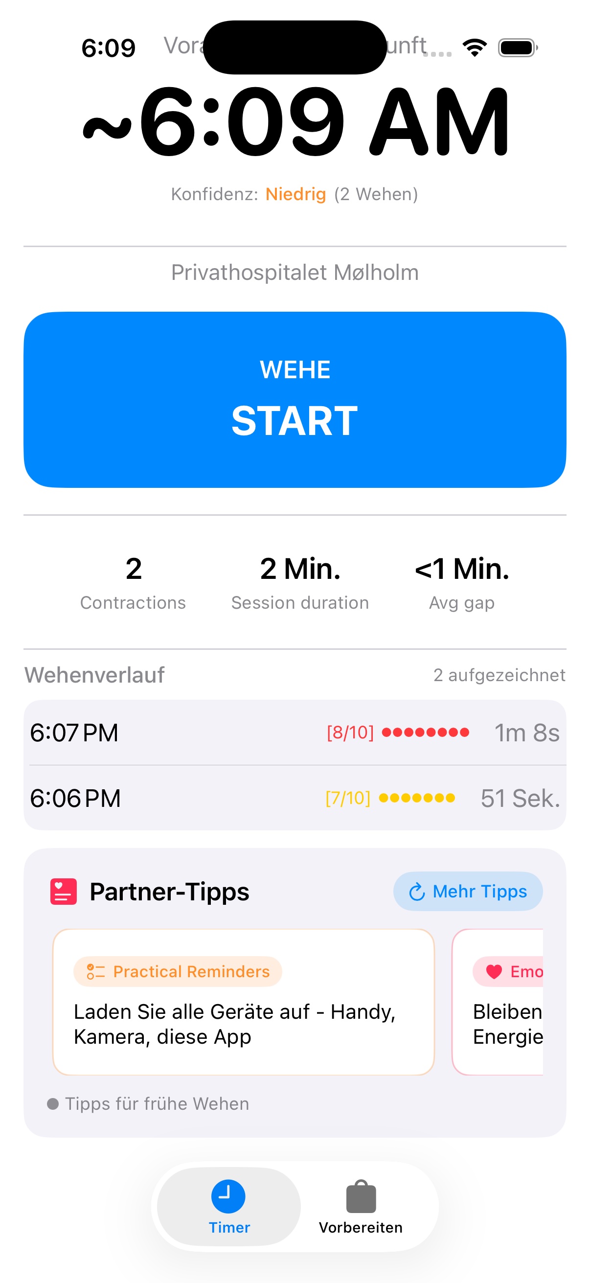 Baby ETA zeigt Partner-Tipps und Wehenverlauf