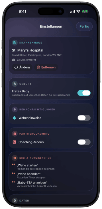 Siri Kurzbefehle für Baby ETA