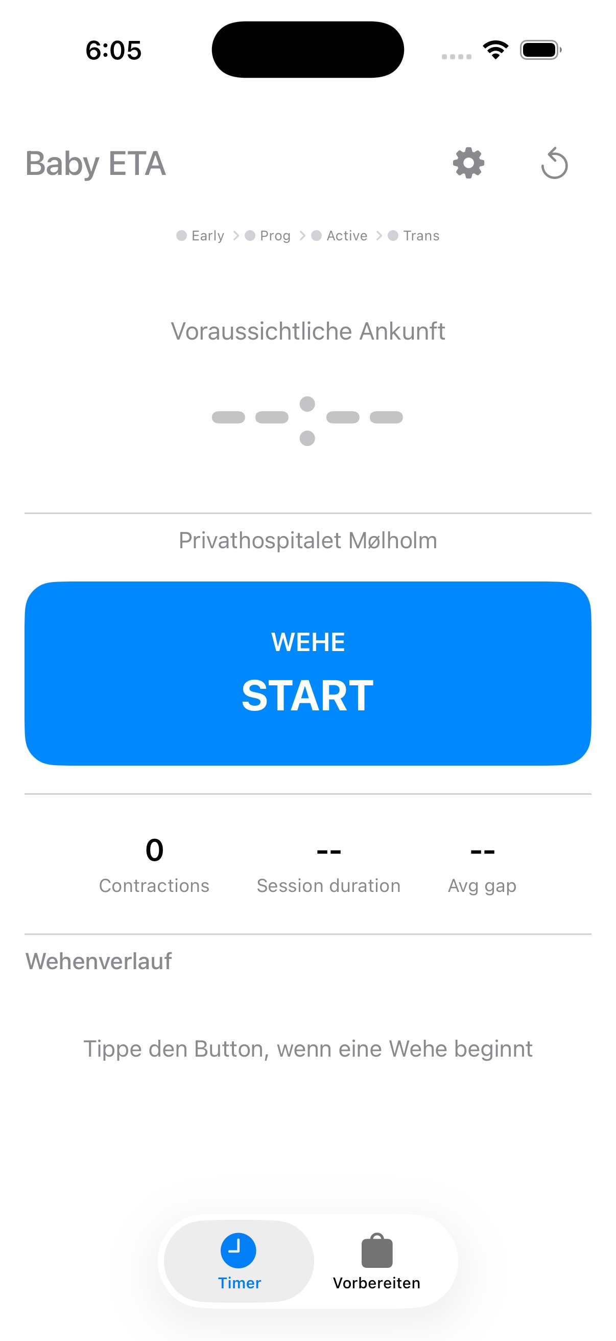 Baby ETA leerer Timer bereit zum Erfassen