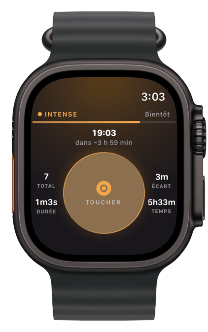 App Apple Watch montrant le minuteur de contractions