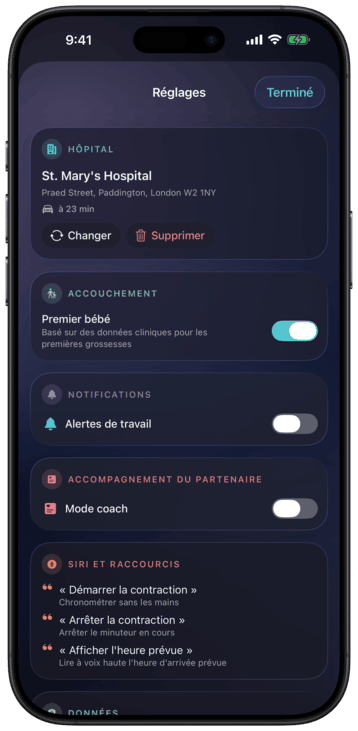 Raccourcis Siri pour Baby ETA