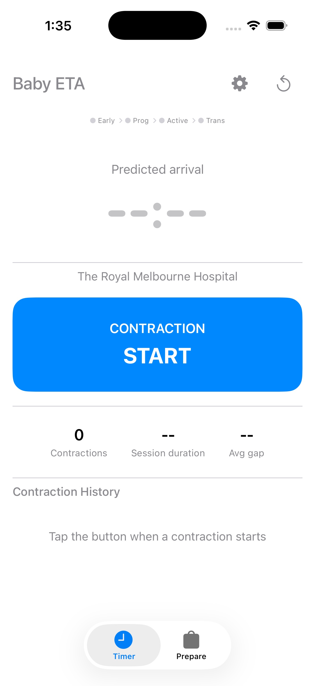 Minuteur vide Baby ETA prêt à enregistrer