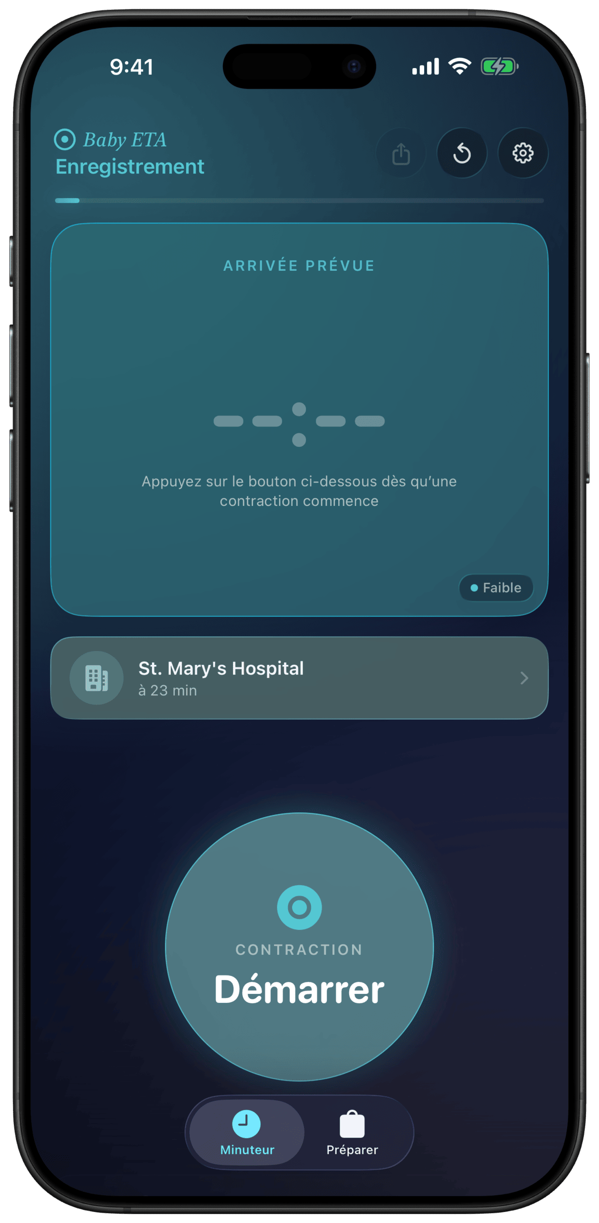 Minuteur vide Baby ETA prêt à enregistrer