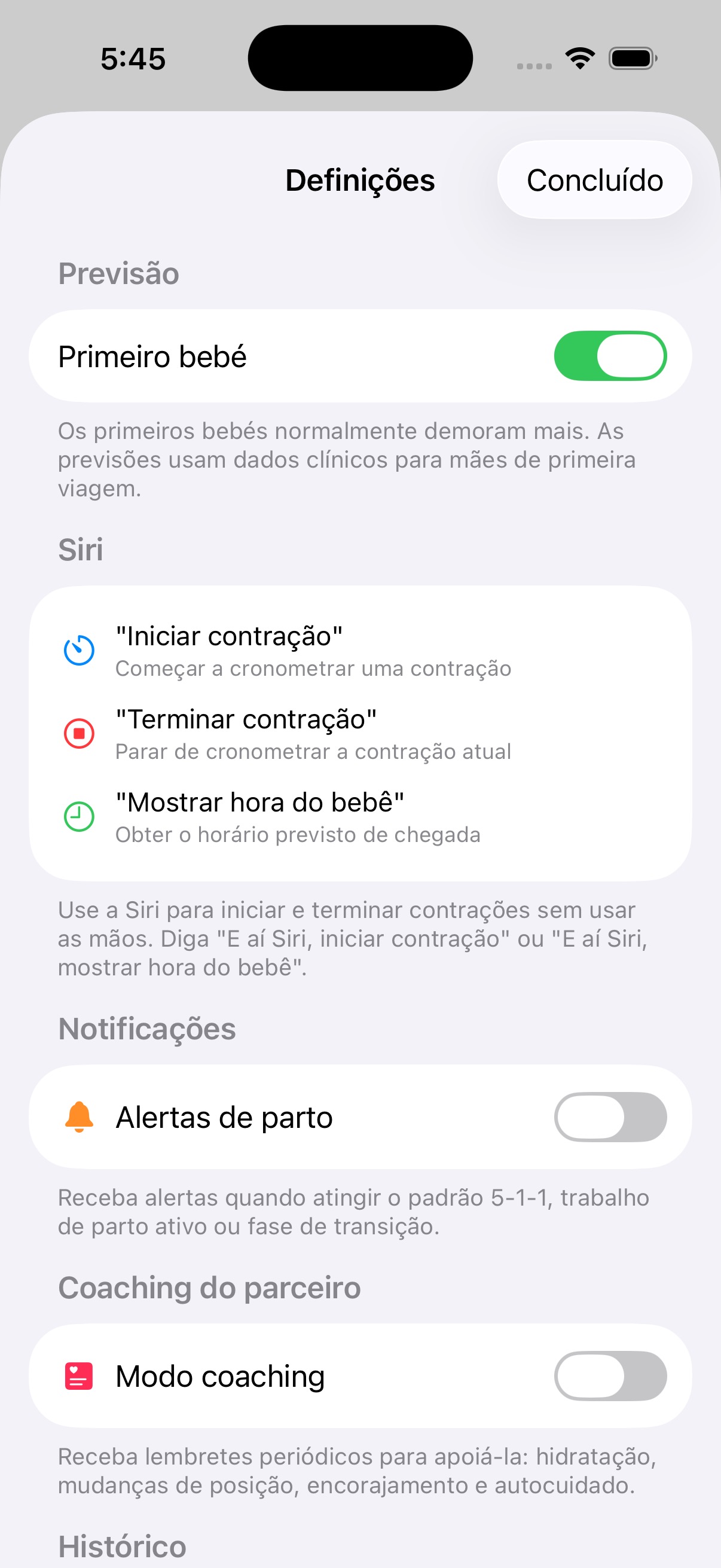 Atalhos da Siri para Baby ETA