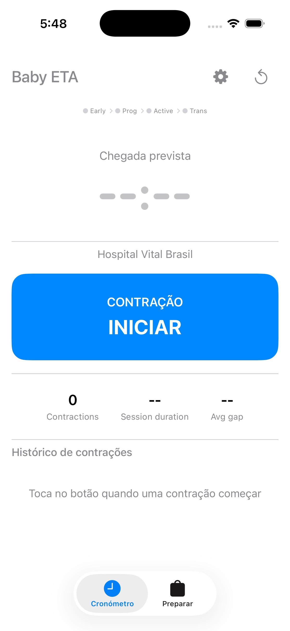 Temporizador vazio do Baby ETA pronto para registrar