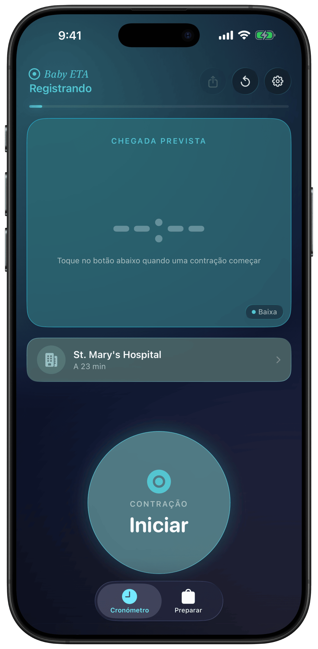 Temporizador vazio do Baby ETA pronto para registrar