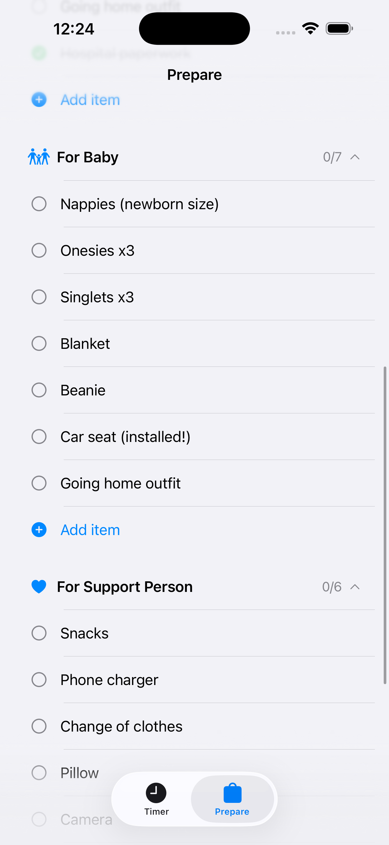 Hospital bag checklist